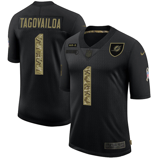 Men's Miami Dolphins #1 Tua Tagovailoa 2020 Black Camo Salute To Service Limited Stitched Jersey
